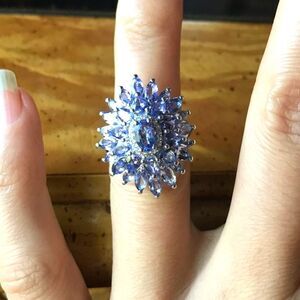 Natural Tanzanite Sterling Silver Cocktail Ring Size 5